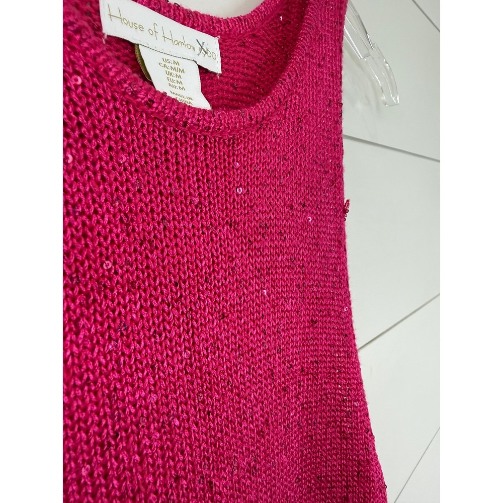 House of Harlow 1960 Sequin Knit Maxi Dress Cotton Blend Racerback Pink M - Picture 3 of 8
